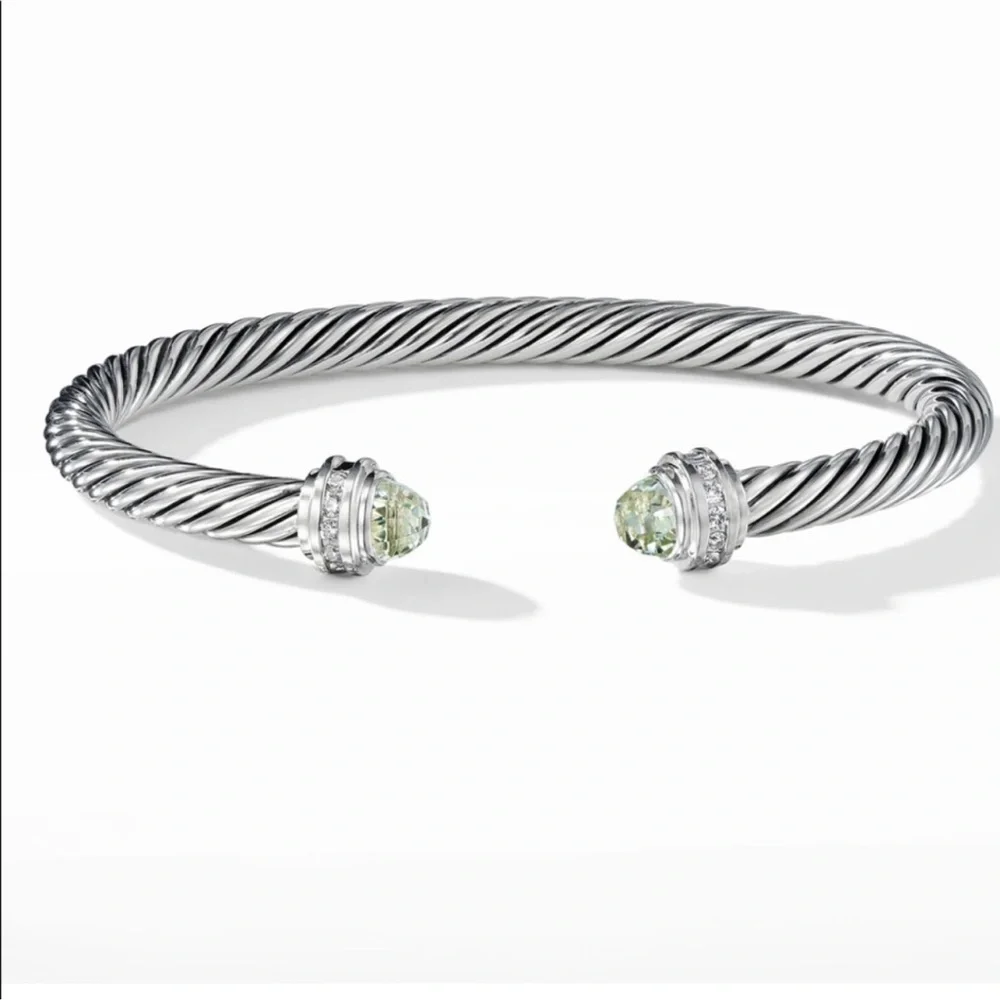 David Yurman Silver Bracelet with Green Accents - Picture 1 of 5